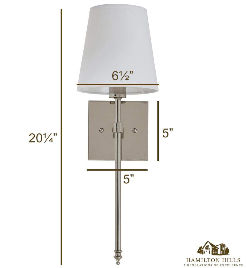 Hamilton Hills Single Traditional Extended Rod Wall Light with Fabric Shade | Polished