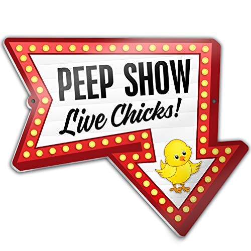 Bigtime Signs Metal Funny Chicken Coop Sign - Peep Show Live Chicks Thick Plaque - Fun