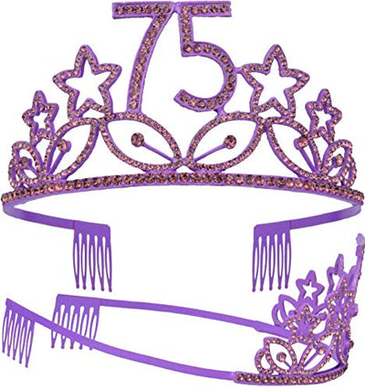 75th Birthday Gifts for Woman, 75th Birthday Tiara and Sash Purple, HAPPY 75th Birthday