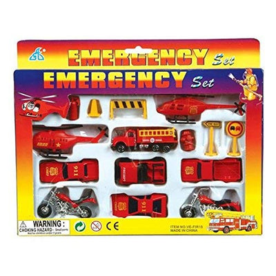 Kicko Rescue Vehicles Emergency Fire Collection - 15 Piece Vehicle Set Including Tractor