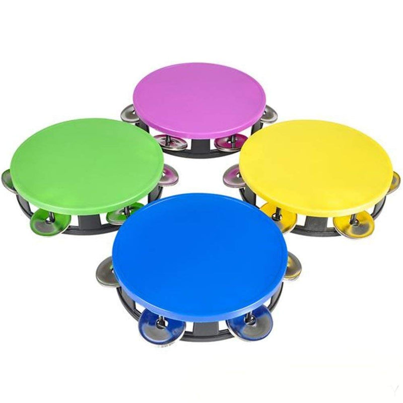 Kicko Set of 4 Plastic Neon Tambourine - 5.5 Inch Colorful Assorted Pieces of Musical