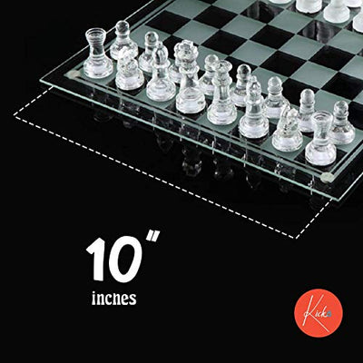 Kicko Glass Chess Set - 10 inch - 33 Pieces - Transparent Board Game with Frosted