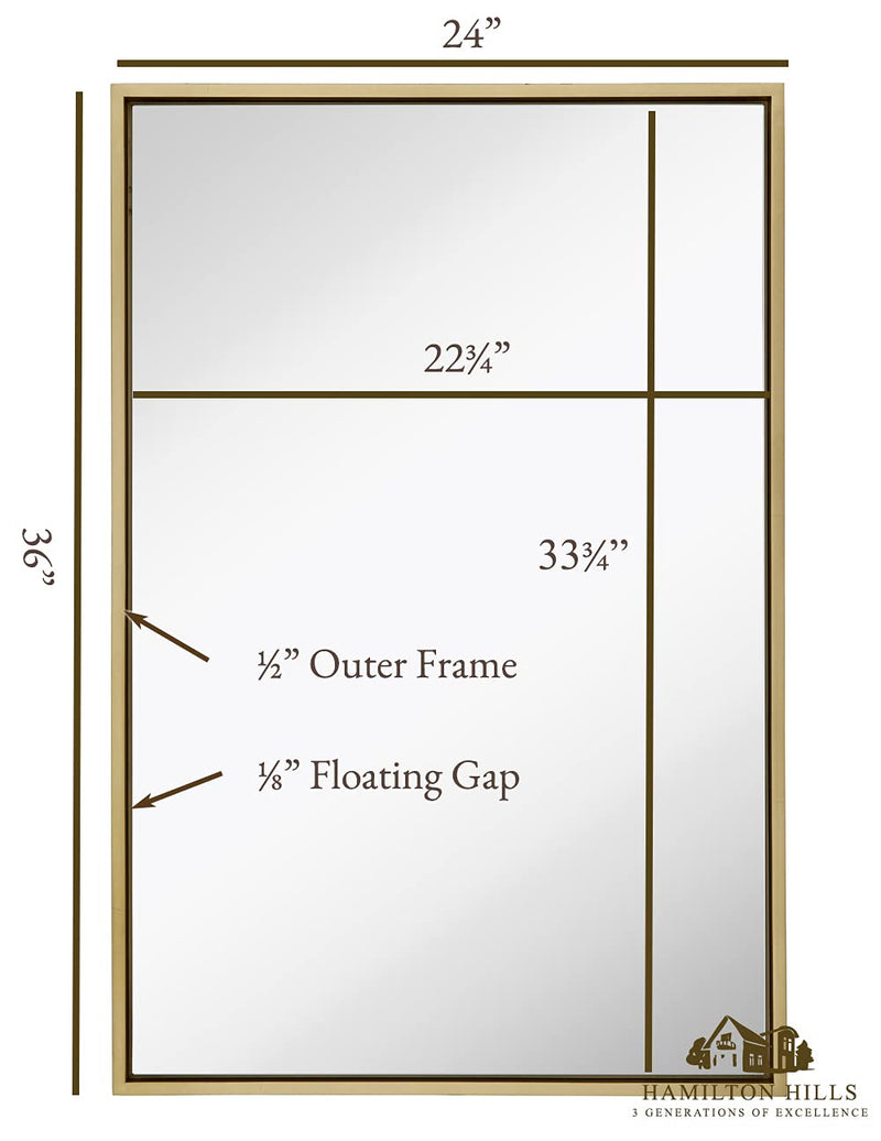 Clean large modern frame gold leaf wall mirror premium silver backed floating glass