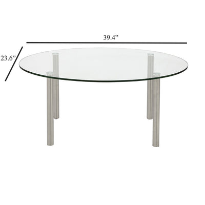 Modern Glass Coffee Table | Stainless Brushed Metal Leg Clear Glass Top Designer Tables