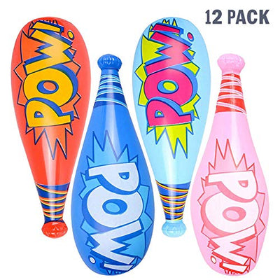 Kicko Jumbo Inflatable Baseball Bats - 12 Pack - Assorted Colors - Giant Pow Action