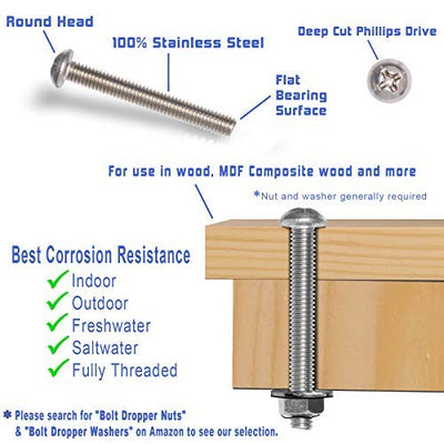 1/4"-20 X 1-1/4" Stainless Phillips Round Head Machine Screw, (25pc), Coarse Thread, 18-8