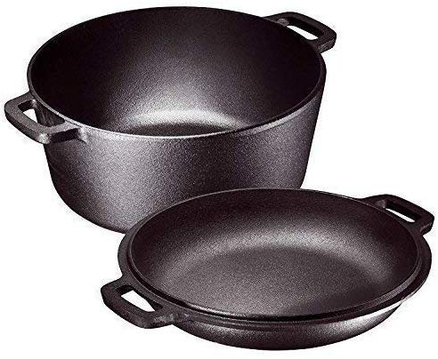 Pre Seasoned Cast Iron 6 Piece Bundle Gift Set, Double Dutch, 3 Piece Skillet & Chainmail