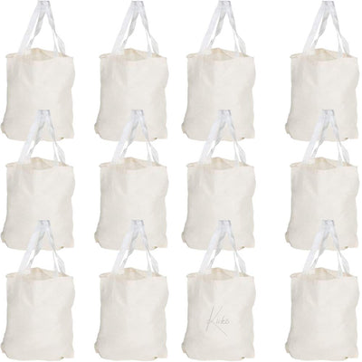 Kicko 12.75 White Classic Canvas Bags - Pack Of 12 Fabric Shoulder Bag Set - Plain Gift