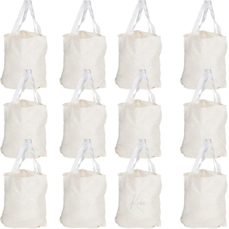 Kicko 12.75 White Classic Canvas Bags - Pack Of 12 Fabric Shoulder Bag Set - Plain Gift