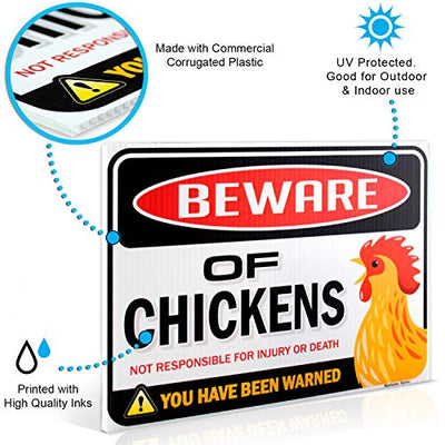 Bigtime Signs Beware of Chickens Warning Sign - 9 inches x 12 inches - Funny Chicken Coop