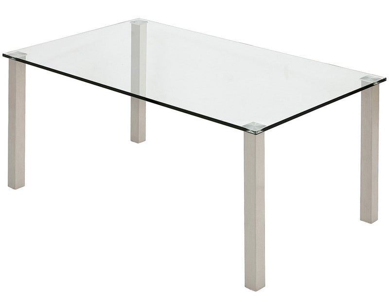 Modern Glass Coffee Table | Stainless Brushed Metal Leg Clear Glass Top Designer Tables Squared Legs