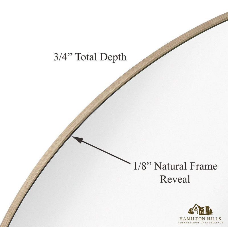 Hamilton Hills Contemporary Thin Natural Wood Edge Circular Wall Mirror | Glass Panel