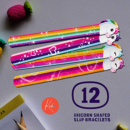 Kicko Unicorn Shaped Slap Bracelet - 9 Inch Rainbow Colored Slap Bracelet - 12 Pack