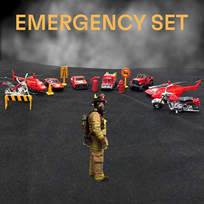 Kicko Rescue Vehicles Emergency Fire Collection - 15 Piece Vehicle Set Including Tractor