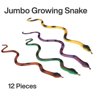 Kicko Jumbo Growing Snake - 12 Pack - Toy Figure Assortment for Kids, Playsets, Crafting