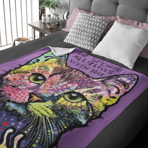 Colorful Cat Fleece Blanket For Bed, 50" X 60" Dean Russo 9 Cat Fleece Throw