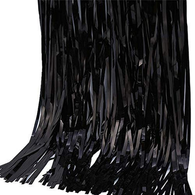 Kicko Black Foil Fringe Curtain - 2 Pack - 3 x 8 Feet - 36 x 96 Inches Metallic Panels