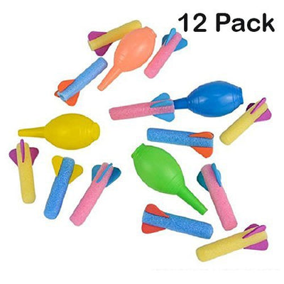 Kicko Foam Rocket Launchers Set with Hand Pump - 12 Pack of 3.5 Inch Rockets - for Kids