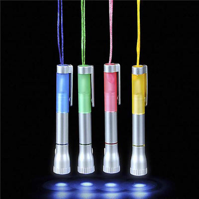 Kicko Light-Up Pen with Necklace - 12 Pack - Assorted Color - Flashlight and Pen