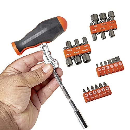 Katzco Multi Angle Ratcheting Screwdriver - 26 Piece Driver, Bit and Socket Set 90 and 180