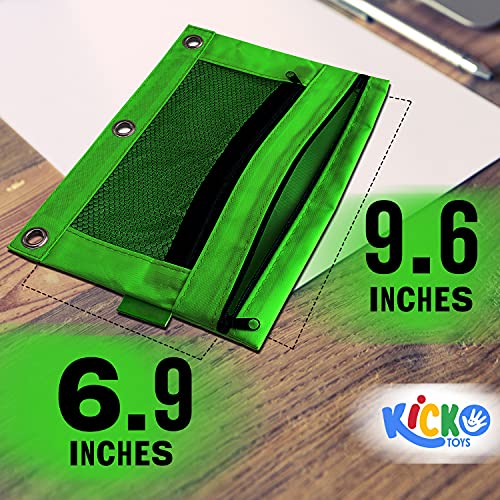 Kicko Pencil Case  3 Ring Pouch with Mesh Window- Assorted Basic Colors Binder Pouch