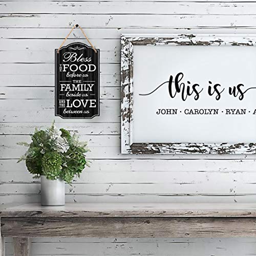 Bless Our Family Food Love Sign - Heart Warming Quote - Strong PVC w/ Rope for Hanging