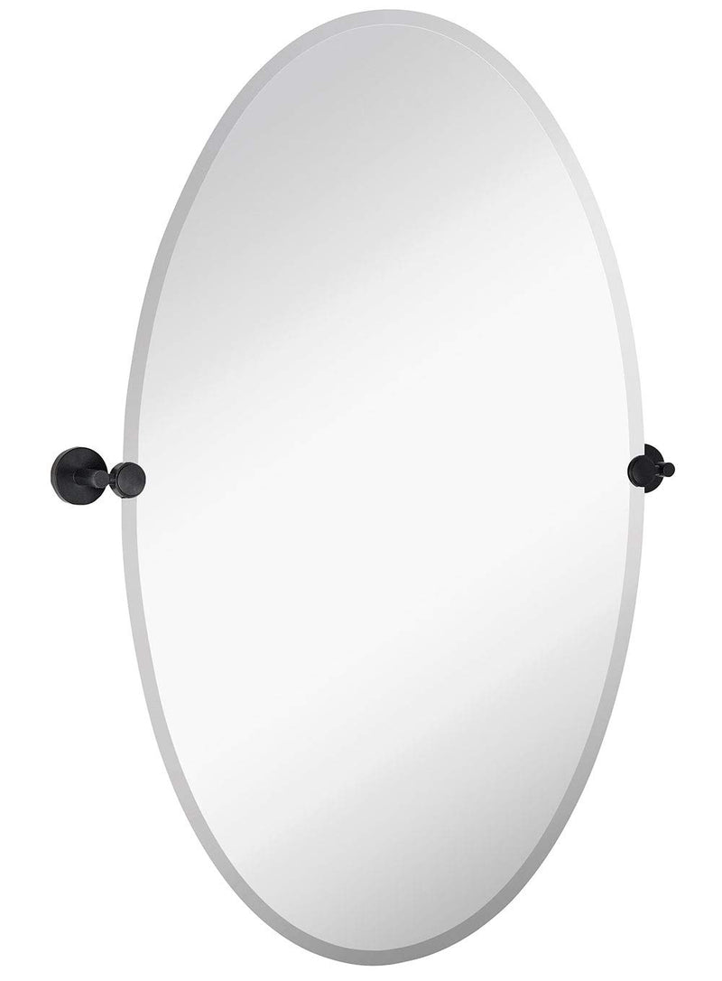 Hamilton Hills Large Pivot Oval Mirror with Brushed Chrome Wall Anchors | Silver Backed