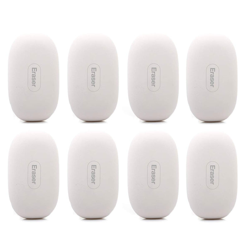 Kicko Rubber Erasers - 8 Pack - Soft White Oval Erasers - for School Activities, Classroom