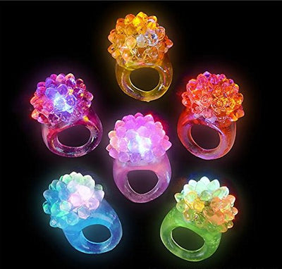 Kicko Bulk Light-up Rings for Kids - Assorted LED Spikey Glow Light Rings - Pack of 24