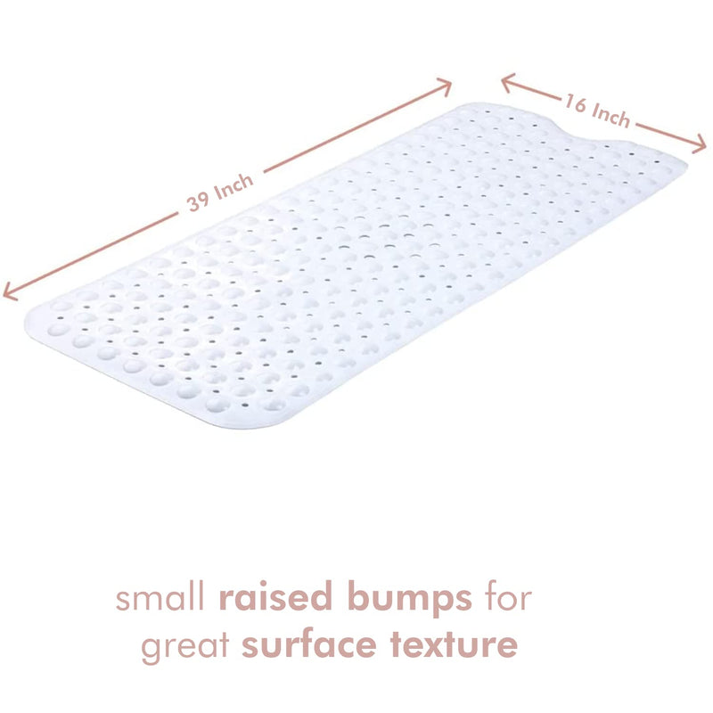 Nonslip Bath Mat With Suction Cups  White 100x40cm40x16in Extra Long