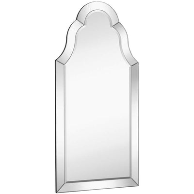 Designer Mirror Framed Vanity Mirror | Tall Rounded Top Mirrored Edge Premium Silver