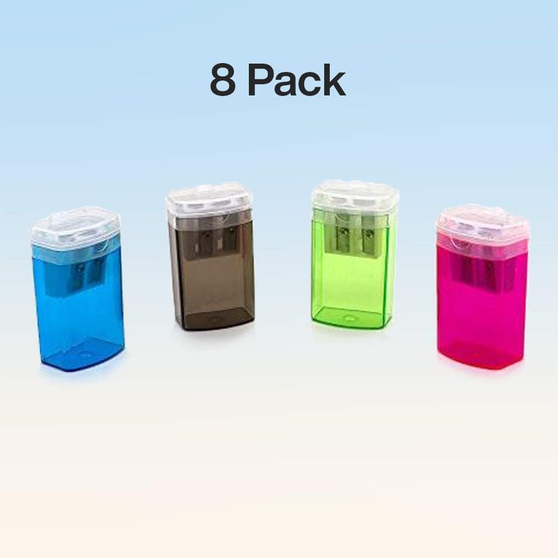 Kicko Large Dual Hole Pencil Sharpener - 8 Pack - Transparent Neon Colors - Rectangular