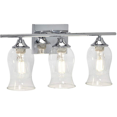 Hamilton Hills Classical 3 Glass Shade Polished Chrome Bathroom Vanity Light Fixture