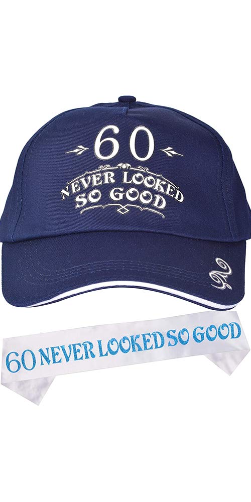 60th Birthday Gifts for Men, 60th Birthday Hat and Sash Men, 60 Never Looked So Good