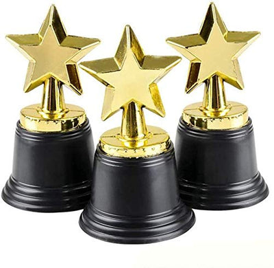 Kicko 4.5 Inches Plastic Golden Star Trophy - 12 Pieces Achievement Prize Award - Perfect