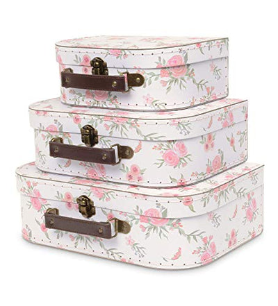 Jewelkeeper Paperboard Suitcases, Set of 3  Nesting Storage Gift Boxes for Birthday