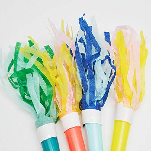 Kicko Colorful Whistle Blowouts with Fringes - 12 Pack - 13 Inch - for Kids, Party Favors