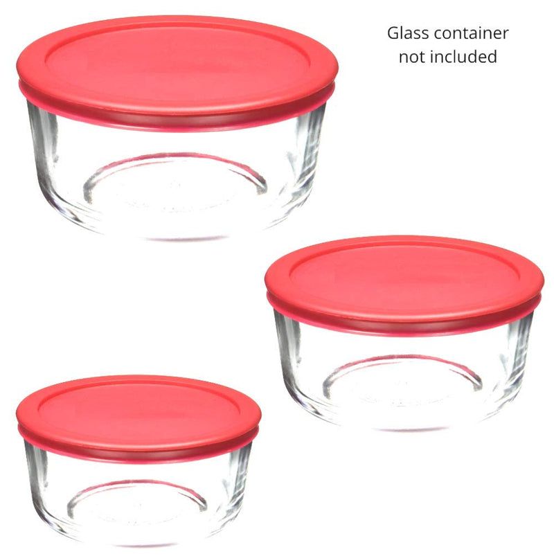 Lids for Pyrex and Anchor Round Glass Containers (2-Cups, Red-4Pk