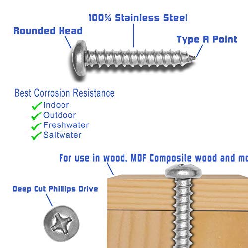 10 X 1-3/4" Stainless Pan Head Phillips Wood Screw, (25pc), 18-8 (304) Stainless Steel