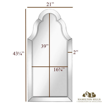 Designer Mirror Framed Vanity Mirror | Tall Rounded Top Mirrored Edge Premium Silver