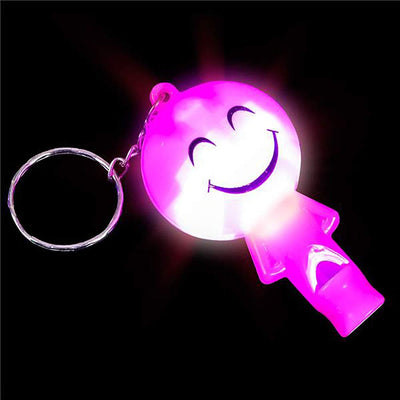 Kicko Light-up Smile Face Whistle Keychain - 12 Pack - Mini Backpack Noise Maker Hook