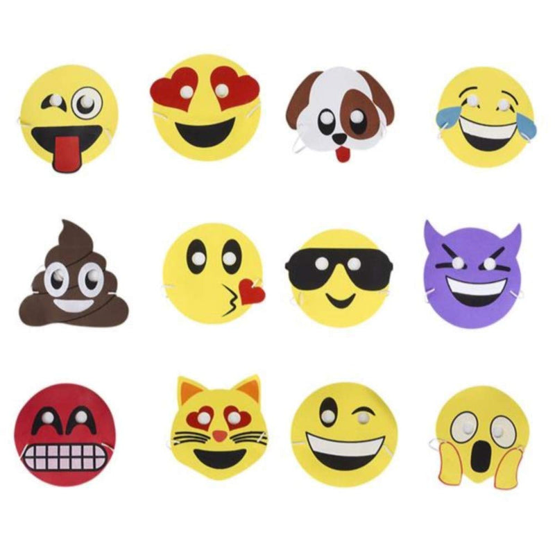 Kicko Foam Emoticon Masks - 12 Pack - 7.5 Inch - for Kids, Party Favors, Stocking