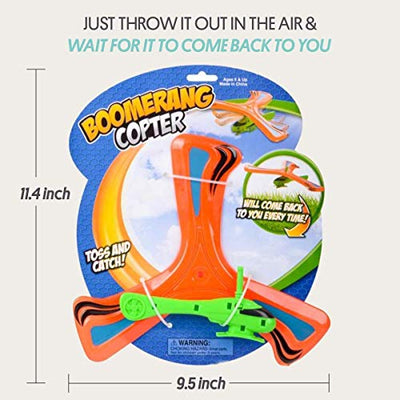 Kicko Boomerang Helicopter - 10 Inch Self-Returning Chopper - Toss and Catch Single Player