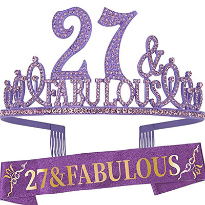 27th Birthday Gifts for Women, 27th Birthday Crown and Sash for Women, 27th Birthday