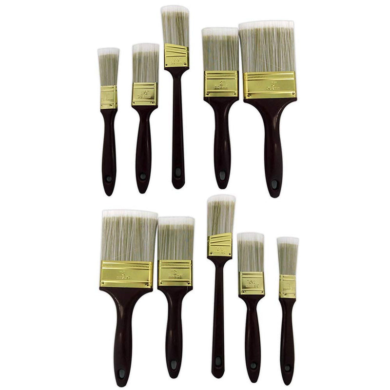 Katzco 10 Pack - Polyester Bristle Paint Brush Value Set with Contoured Handles - for Any