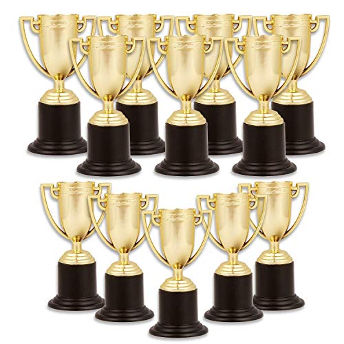 Kicko Plastic Golden Cup Trophy - 12 Pieces 4 Inch Achievement Prize Award - Perfect