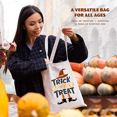 Halloween Treat Bag - 13.8" Large Halloween Canvas Tote Reusable Bag for Trick