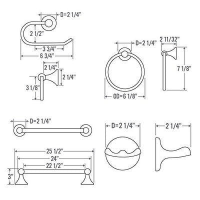 Burton Harbor 4 Piece Bathroom Hardware Bath Accessory Set With 24-In. Towel Bar And Euro