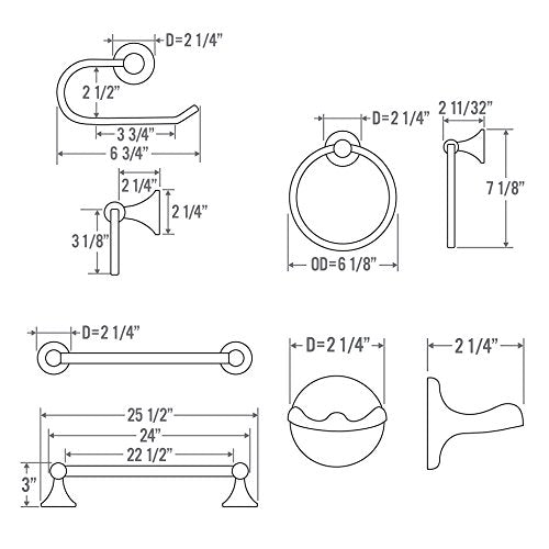 Burton Harbor 4 Piece 24-In. Towel Bar Bath Accessories Hardware Set With Euro Toilet