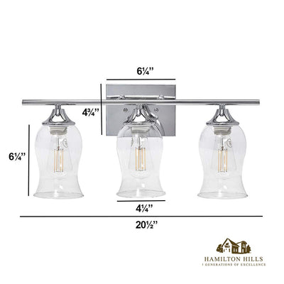 Hamilton Hills Classical 3 Glass Shade Polished Chrome Bathroom Vanity Light Fixture